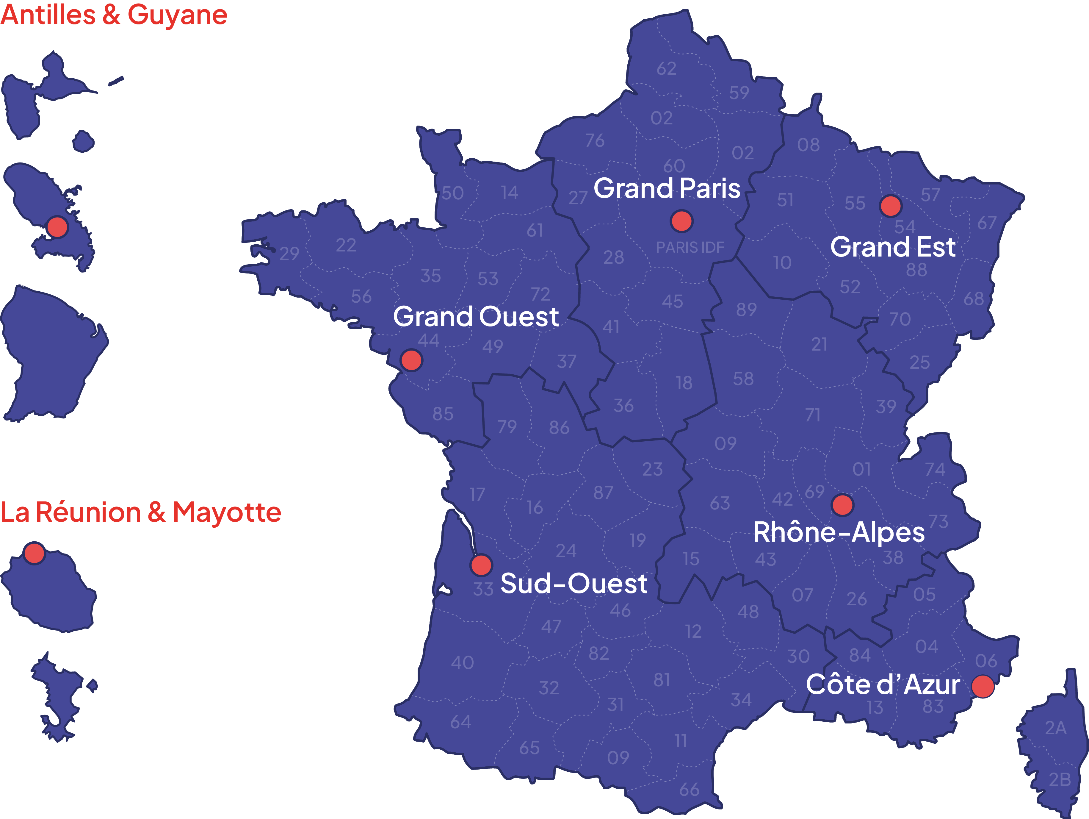 Implantations du Groupe ABC en France et en Outre-mer